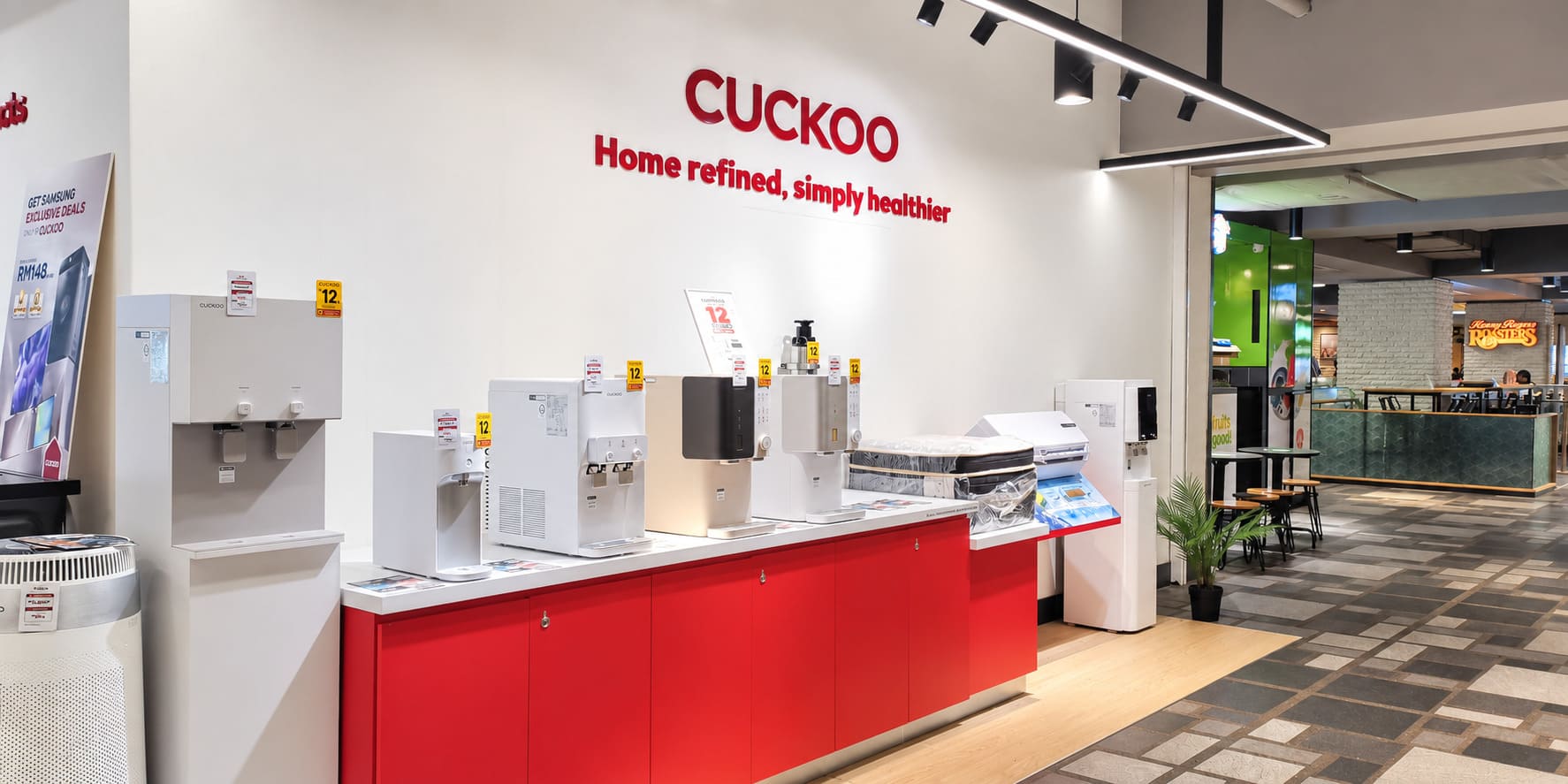 Water purifier displays and the open shopfront at the shared CUCKOO Brandstore in Sunway Putra Mall
