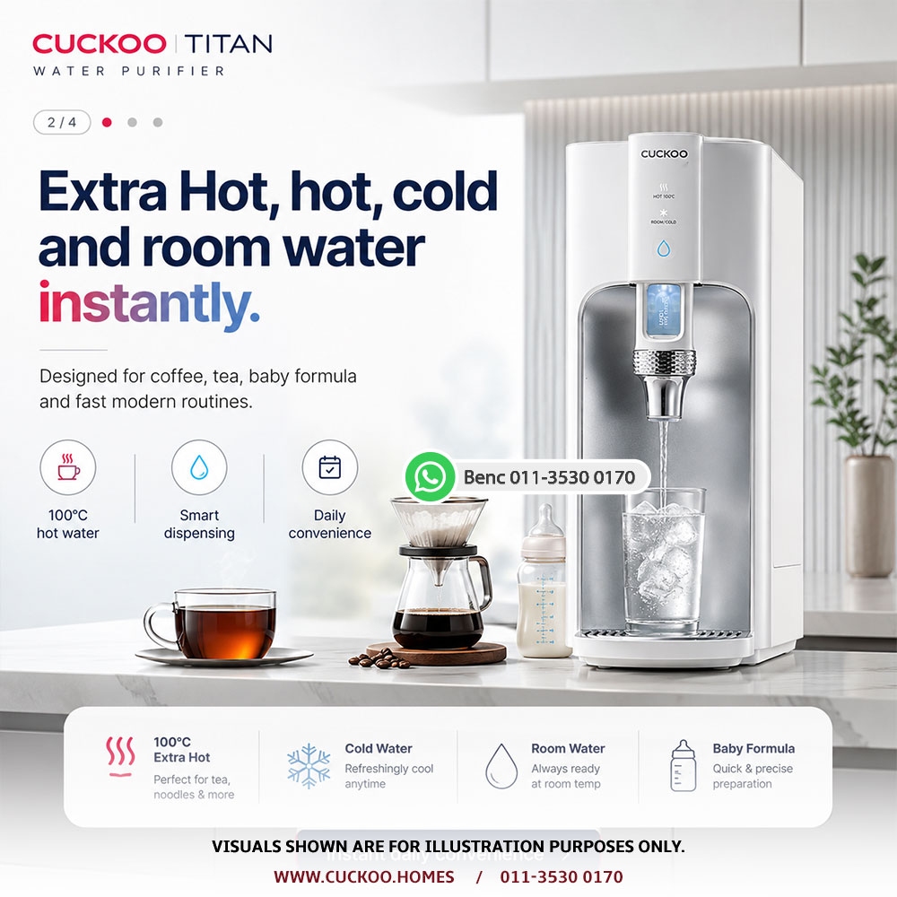 CUCKOO Titan hot cold room and Extra Hot water purifier for compact kitchens