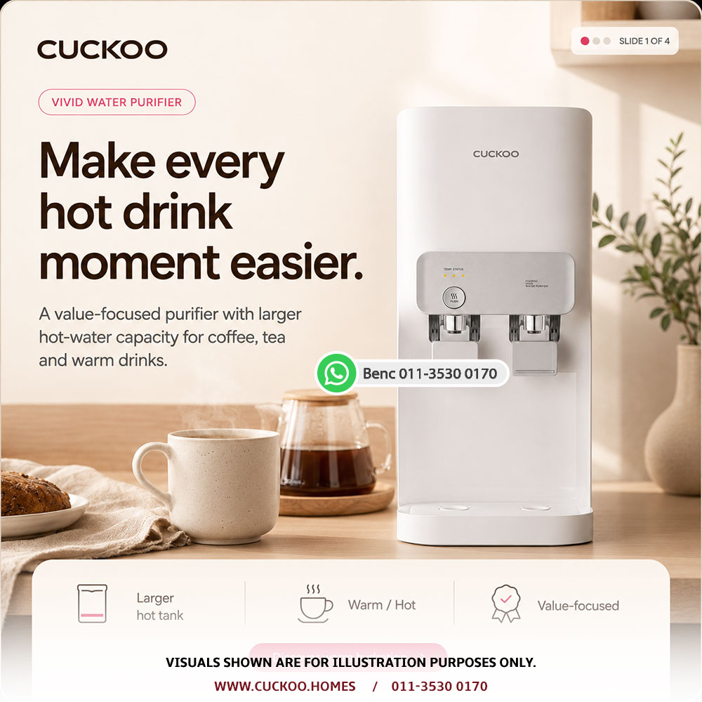 CUCKOO Vivid water purifier with large hot water tank in Malaysia